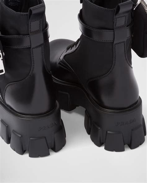 prada monolith leather and re-nylon boots with pouch|Prada monolith gabardine.